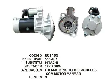 801109 MOTOR DE PARTIDA THERMO KING 12V 9D HITACHI