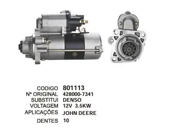 801113 MOTOR DE PARTIDA A90 JOHN DEERE 12V 10D DENSO