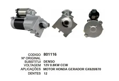 801116 MOTOR DE PARTIDA HONDA GERADOR 12D 12V DENSO