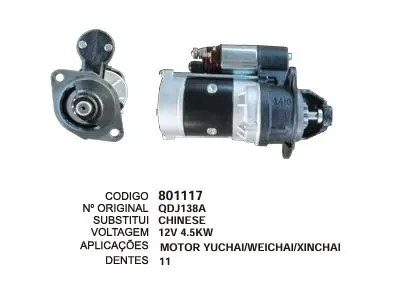 801117 MOTOR DE PARTIDA QDJ138A CHINESE 12V 11D CHINESE