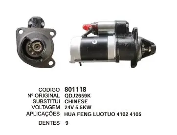 801118 MOTOR DE PARTIDA QDJ 2659K HUAFENG LUOTUO 24V 9D