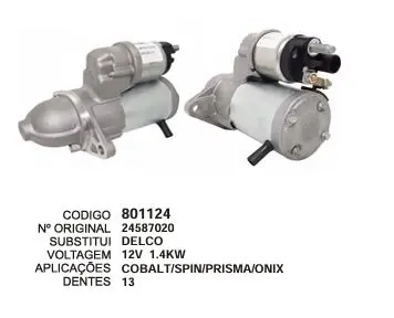801124 MOTOR DE PARTIDA COBALT,SPIN,PRISMA,ONIX DELCO 12V 13D