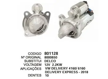 801128 MOTOR DE PARTIDA VW DELIVERY 4160/6160 12V 10D DELCO