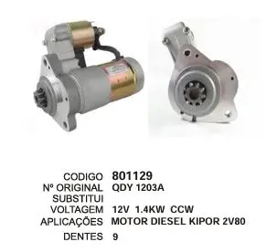 801129 MOTOR DE PARTIDA MOTOR DIESEL KIPOR 9D 12V