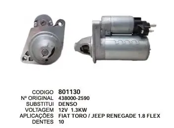 801130 MOTOR DE PARTIDA FIAT TORO DENSO 12V 10D DENSO