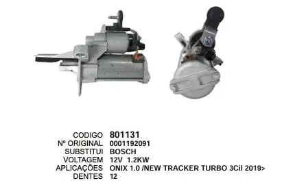 801131 MOTOR DE PARTIDA ONIX,TRACKER 12V 12D BOSCH