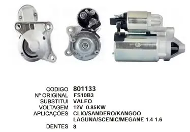 801133 MOTOR DE PARTIDA CLIO,SANDERO,KANGOO 12V 8D VALEO