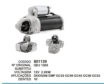801139 MOTOR DE PARTIDA DOOSAN 12V 10D