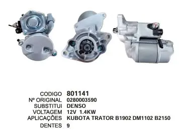 801141 MOTOR E PARTIDA KUBOTA TRATOR DENSO 12V 9D DENSO