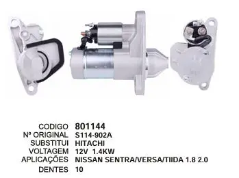 801144 MOTOR DE PARTIDA NISSAN SENTRA,VERSA 12V 10D HITACHI