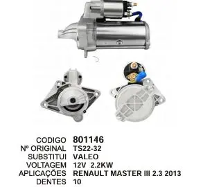 801146 MOTOR DE PARTIDA RENAULT MASTER 12V 10D VALEO