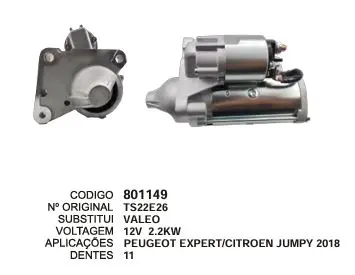 801149 MOTOR DE PARTIDA PEUGEOT EXPERT,CITROEN 12V 11D VALEO