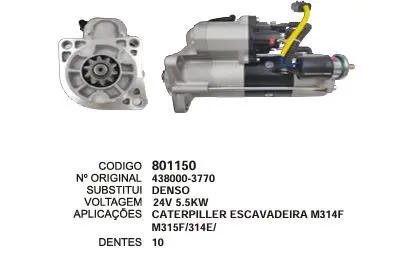 801150 MOTOR DE PARTIDA CATERPILLAR ESCAVADEIRA24V 10D DENSO