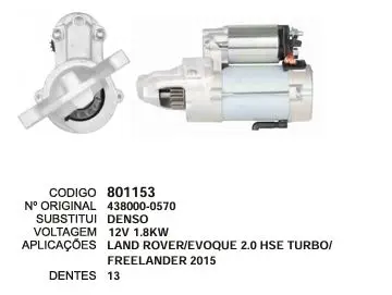 801153 MOTOR DE PARTIDA LAND ROVER ,EVOQUE 12V 13D DENSO