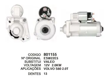 801155 MOTOR DE PARTIDA VOLO S60 2.0 VALEO 12V 13D VALEO