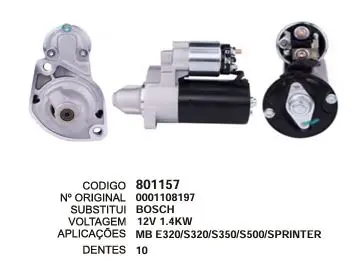 801157 MOTOR DE PARTIDA MB, SPRINTER 12V 10D BOSCH