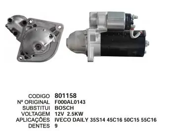 801158 MOTOR DE PARTIDA IVECO DAILY 9D 12V BOSCH