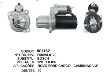 801162 MOTOR DE PARTIDA FORD CARGO, VW 12V 10D BOSCH
