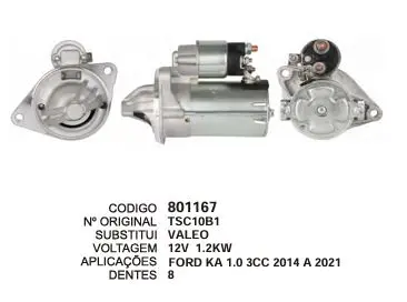 801167 MOTOR DE PARTIDA FORD KA 1.0 VALEO 12V 8D