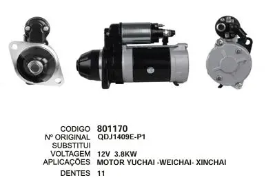 801170 MOTOR DE PARTIDA YUCHAI 12V 11D