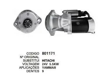 801171 MOTOR DE PARTIDA YANMAR 9D 24V HITACHI