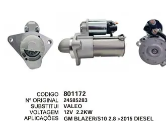 801172 MOTOR DE PARTIDA GM BLAZER S10 2.8 DIESEL 11D 12V VALEO