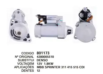 801173 MOTOR DE PARTIDA MBB SPRINTER 311 415 515 CDI 12V 12D BOSCH