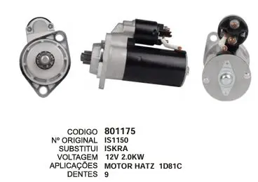 801175 MOTOR DE PARTIDA HATZ 1D81C IKSRA 9D 12V