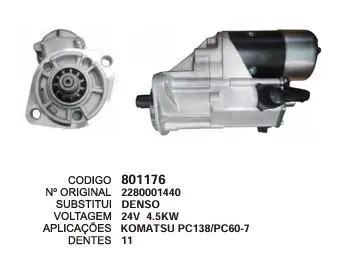 801176 MOTOR DE PARTIDA KOMATSU PC 11D 24V DENSO