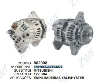 [802008] 802008 ALTERNADOR EMP. YELE HYSTER 12V 50A MITSUBISHI