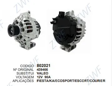 802021 ALTERNADOR FIESTA, KA,ESCORT,COURIER 12V 90A VALEO