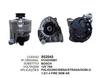 802045 ALTERNADOR PALIO,UNO,SIENA,STRADA,DOBLO 12V 70A BOSCH