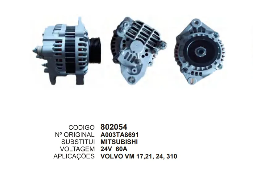 802054 ALTERNADOR VOLVO VM 24V 60A MITSUBISHI