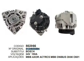 802066 ALTERNADOR MBB AXOR ACTROS MBB 24V 150A BOSCH
