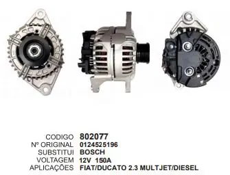 802077 ALTERNADOR FIAT,DUCATO,MULTJET 12V 150A BOSCH