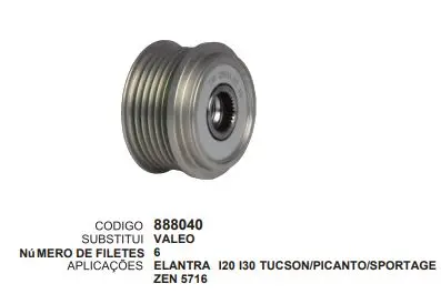 [888040] 888040 POLIA ELANTRA I20 I30, HB20 VALEO ZEN 5716