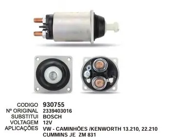 [930755] 930755 AUT. VW CAMINHOES,KERWORTH CUMMINS JE 12V ZM 831