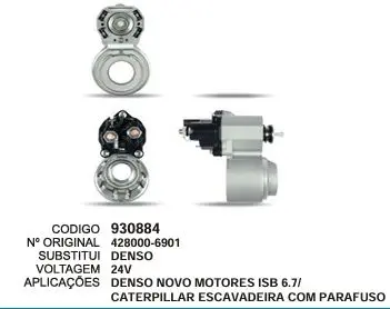 [930884] 930884 AUT. DENSO,CATERPILLAR ESCAVADEIRA C/MANCAL 24V