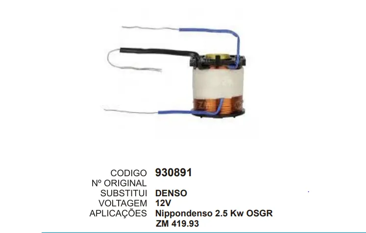 [930891] 930891 BOBINA REPARO NIPODENSO 2.5 KW 12V ZM 419.93