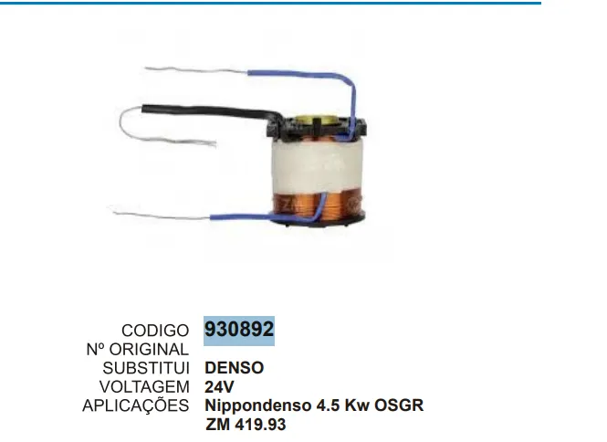 [930892] 930892 BOBINA REPARO NIPODENSO 4.5 KW 24V  ZM 419.93