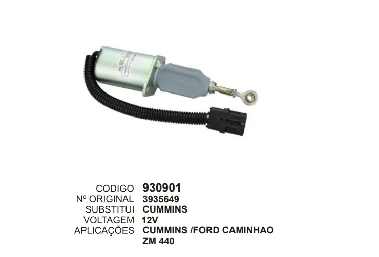 930901 CORTE DA BOMBA INJETORA CUMMINS, VOLKS, FORD 12V ZM 440