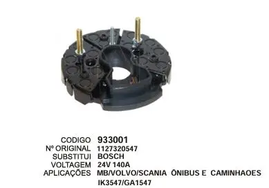 933001 PLACA MB VOLVO SCANIA ONIBUS IK 3547