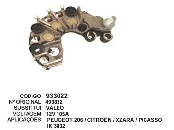 933022 / IK 3832 PLACA PEUGEOT 206 VALEO 12V 120A