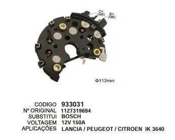 933031 / IK 3640 PLACA LANCIA,PEUGEOT,CITROEN