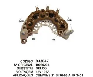 933047 / IK 3401 PLACA CUMMINS 11 SI 12V 105A