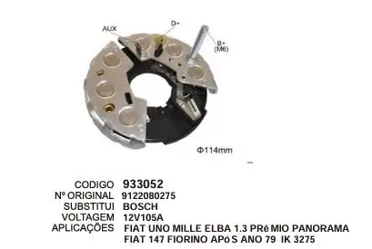 [933052] 933052 / IK 3275 PLACA FIAT UNO MILLE ESLBA 1.3