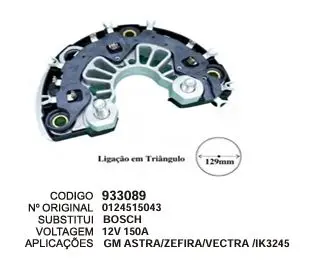 [933089] 933089/ IK 3245 PLACA RETF. GM ASTRA/ZEFIRA/VECTRA 12V 150A