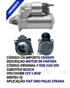 CN 10091 MOTOR DE PARTIDA FIAT PUNTO 11D 12V BOSCH