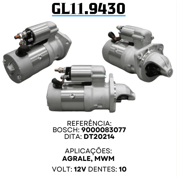 [GL11.9430] GL 11.9430 MOTOR DE PARTIDA M93,FORD CARGO 12V 10D PRESTOLITE