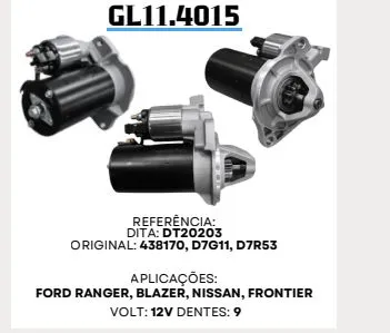 GL 11.4015 MOTOR DE PARTIDA BLAZER S10 RANGER NISSAN 12V 9D